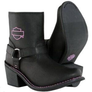 Harley Davidson Black Leather Metal Harness Motorcycle Boots - Biker Moto Size 9